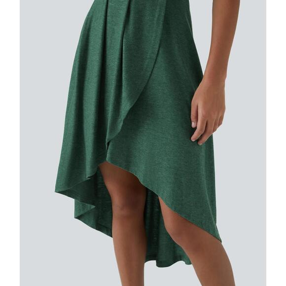 NWT Halara Deep V Neck Sleeveless High Low Crossover Hem Midi Casual Dress - XL - Picture 5 of 12